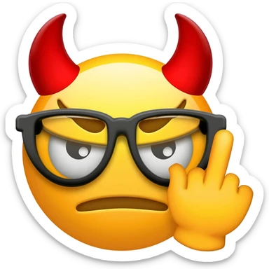 emoji devil horns, with glasses and giving the middle finger sticker