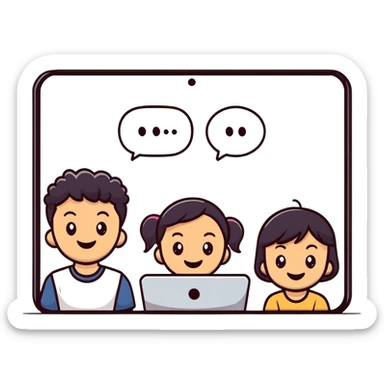 boy and girl having a video call, smiling at each other on screens sticker