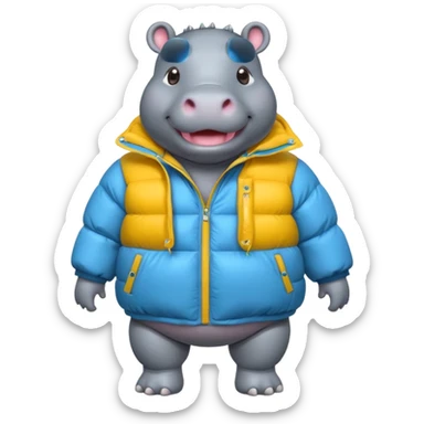 a full body of cute hippo with puffer sticker