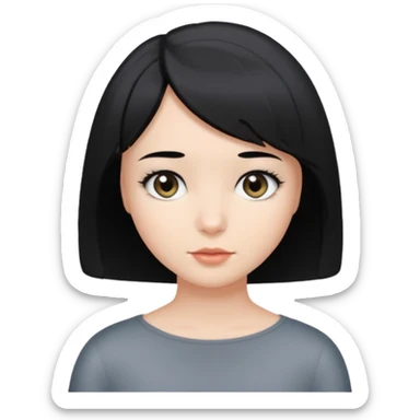 girl with short black hair, bob, with a white strand and gray eyes sticker
