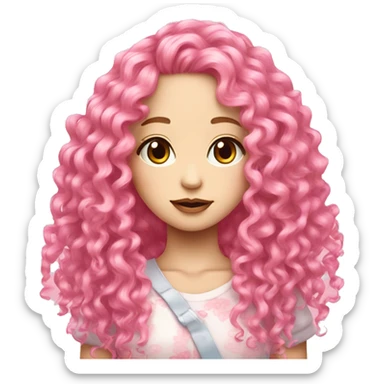 long pink curly hair cute harajuku style feminine person sticker