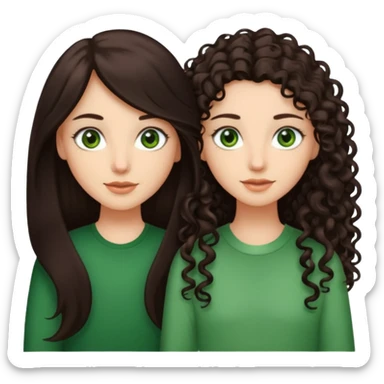 Two besties, 1: long ironed straight darkbrown hair, green eyes, 2: long curly darkbrown hair, brown eyes sticker