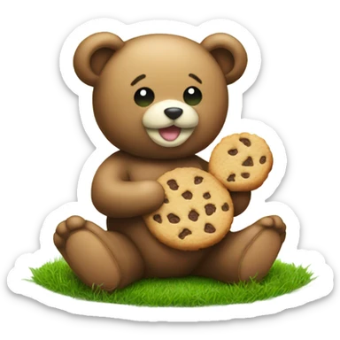 Cute Teddy bear eating a cookie sitting on grass sticker