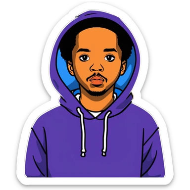 Earl Sweatshirt with hoodie and his distinctive look sticker