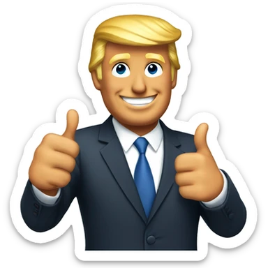 Donald Trump smiling in a suit with his thumbs up sticker