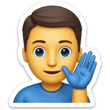 Emoji con una faccia blu giga chad con una mano con un dito che indica il mento sticker