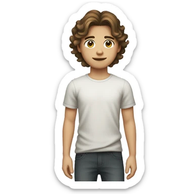 Teenager boy type mexican, White skin, with wavy brown hair (Which go down behind to the nape of the neck), Little bit dezoom sticker
