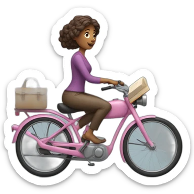 girly middleaged woman on a bike with a book in hand sticker