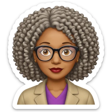 50 year old Black lady with curly hair and glasses sticker