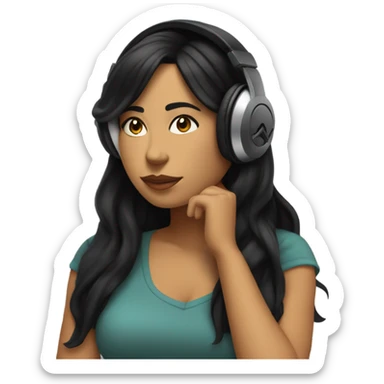Latina with long black hair listening to Tupac music sticker