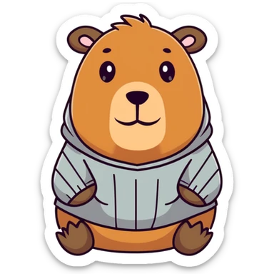 capybara smiling wearing a light grey sweater sticker