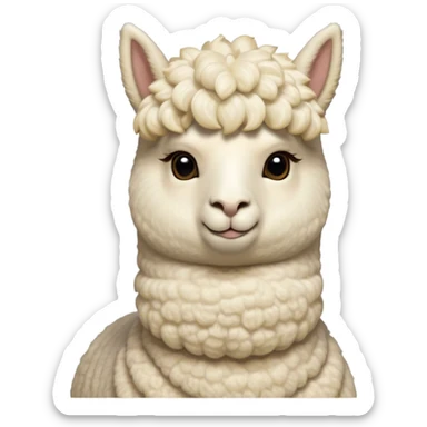 Cinematic Noble Cream Alpaca Portrait Emoji, Poised and regal, with a graceful, sturdy build and a luxuriously soft, well-groomed cream fleece, deep-set soulful gentle eyes, Simplified yet sharp and sophisticated features, highly detailed, glowing with a soft, dignified glow, high shine, intelligent and serene, stylized with an air of pastoral elegance, focused and attentive, soft glowing outline, capturing the essence of a watchful and confident companion, so majestic it feels as though it could stride out of the screen with effortless authority! sticker