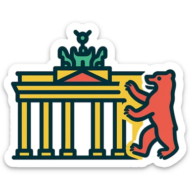 icon of Berlin combining Brandenburg Gate and Berlin Bear, modern flat design, no text, suitable for mobile app icon sticker