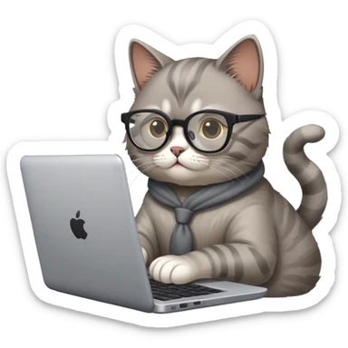 cat wearing glasses typing on laptop sticker