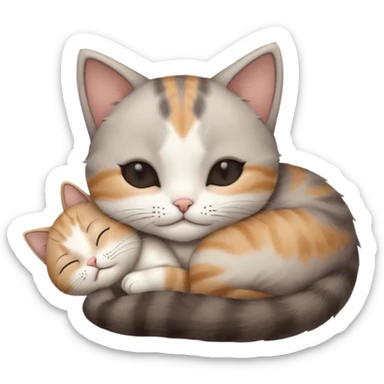 grey and white small cat with eyes closed lying down upside down tightly hugging its own face sticker