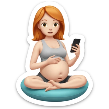 Pregnant ginger lady sitting on a yoga ball watching tv with a burrito in one hand and the other hand on one of her boobs sticker