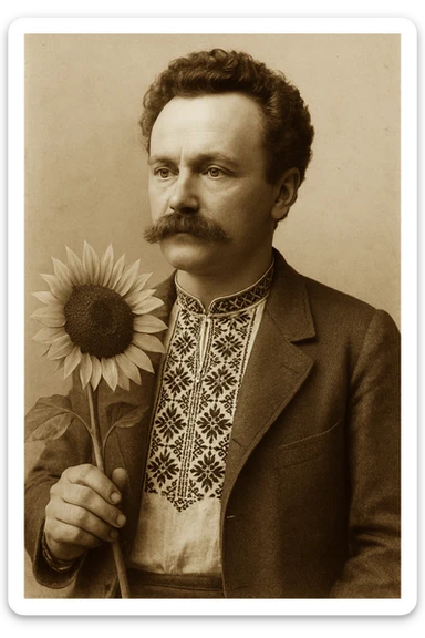 holds a sunflower in his hand sticker