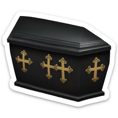 a black coffin with a cross sticker