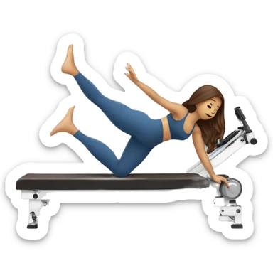 a woman with brown long hair making pilates exercises on a machine sticker