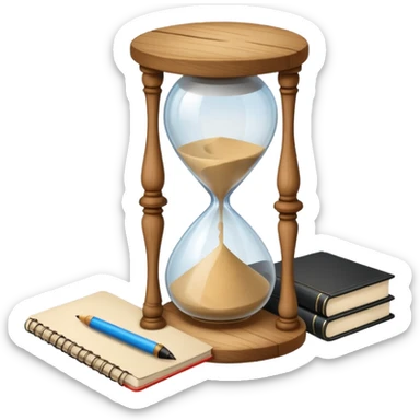 hourglass next to a notebook sticker
