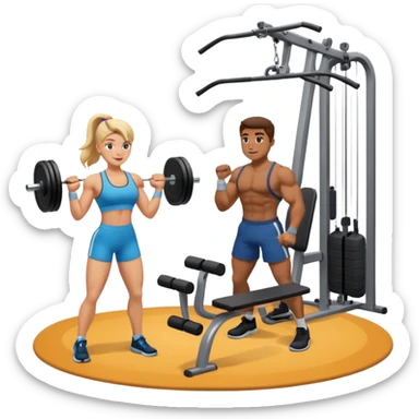 ein gym mit geräten und zwei freunden die sport machen sticker