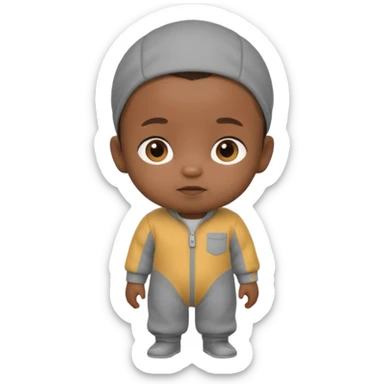 Black baby with straight face in a grey jumpsuit sticker