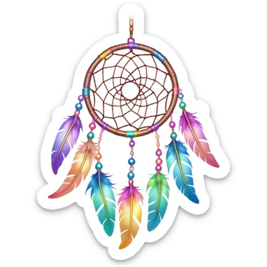 Iridescent pastel rainbow colorful transparent bright light luminescent dream-catcher hanging from an iridescent chain sticker