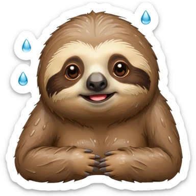 A relaxed sloth coming out from the shower with water sticker