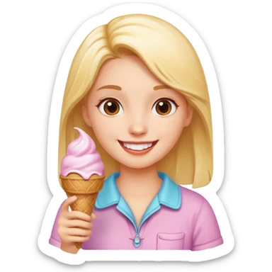 A smiling girl with ice cream in her hand sticker