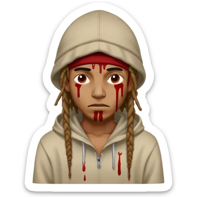 Dreadhead male with hoodie and a hat on with blood on face sticker