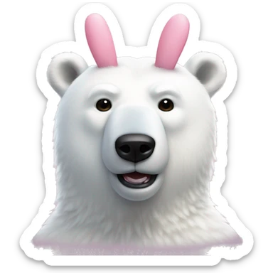 polar bear with pink bunny ear headband on head sticker
