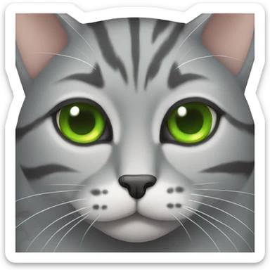 Gray tabby cat with green eyes looking sad sticker