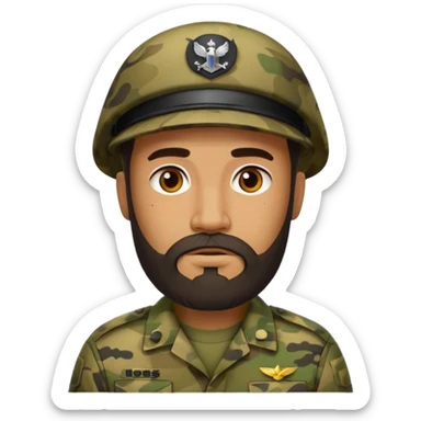 Bearded man in camouflage uniform, stern look.






























 sticker