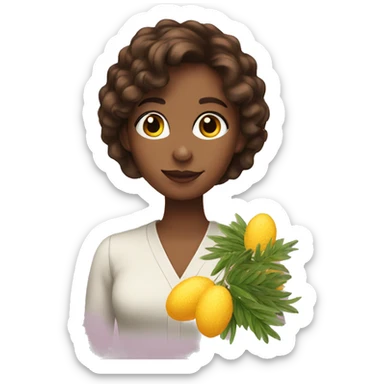 Brown haired girl with a mimosa  sticker