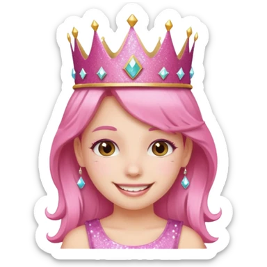 pink girl glitter crown sticker