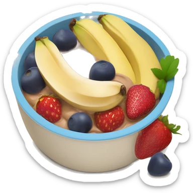 Açai bowl with peanut butter, strawberries and banana sticker