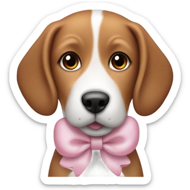 Cute beagle dog with short ears and is medium brown and white that's cute and a little chubby that is really cute that has a cute little baby pink bow on its ear as if it’s a hair accessory sticker