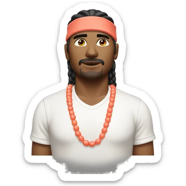Apache male, no beard. White Headband and white shirt. Coral chain sticker