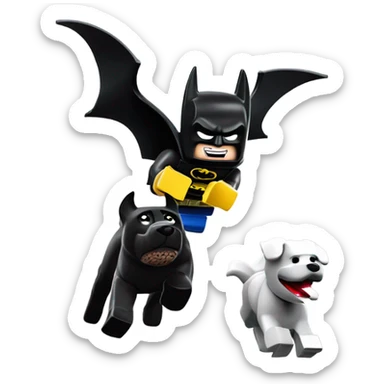 Lego Batman riding a Black lab chasing Superman  sticker