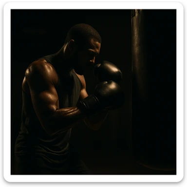 a figure training in the dark, with cinematic and moody lighting sticker
