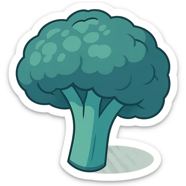 a single broccoli floret, 2D isometric illustration style sticker