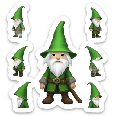 World of warcraft wizard gnome. Short white lhair, long beard, white hat, fully green outfit sticker