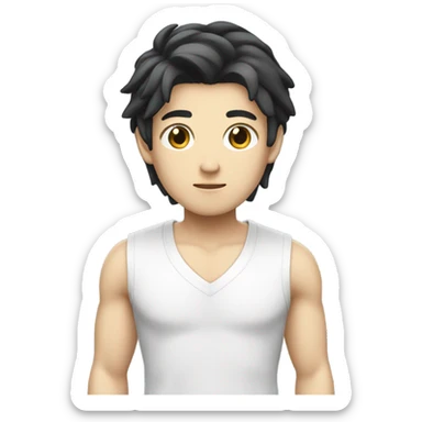 man from japan, white skin, black hair, casual shirt sticker