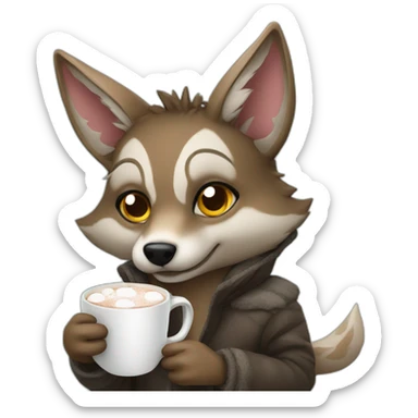 Jackal holding hot cocoa sticker