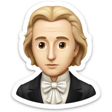 Cinematic Realistic Chopin Pop Culture Emoji, featuring an evocative portrayal of the legendary composer rendered with delicate textures and emotive, dynamic lighting. sticker