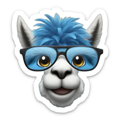 blue alpaca with feathers and glasses holding a nintendo sticker
