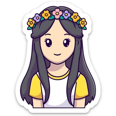 cute girl with long hair and flower crown sticker