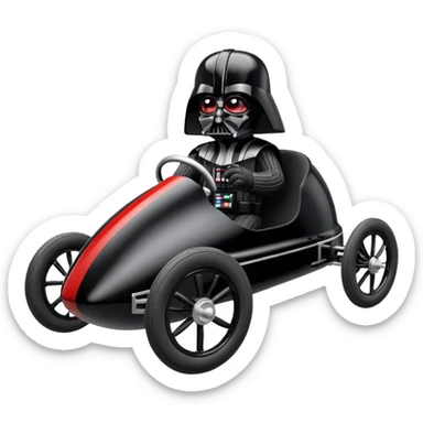 Baby Darth Vader’s plush and refined streamlined two cylinder racing cyclekart with advanced rugged suspension and steering  sticker