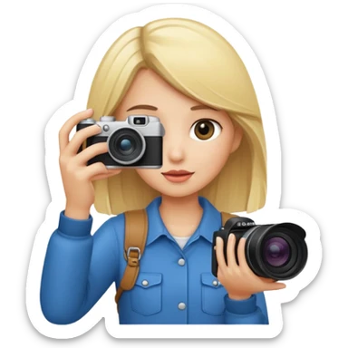 blonde girl photographer cartoon taking picture sticker