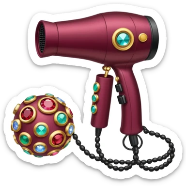 burgundy blow dryer covered in jewelry sticker